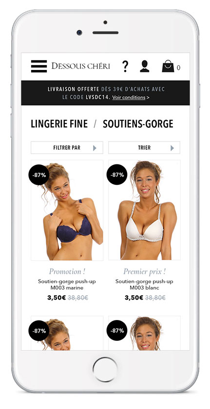 Dessous Chéri - New mobile design - Listing