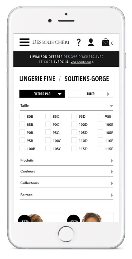 Dessous Chéri - New mobile design - Listing
